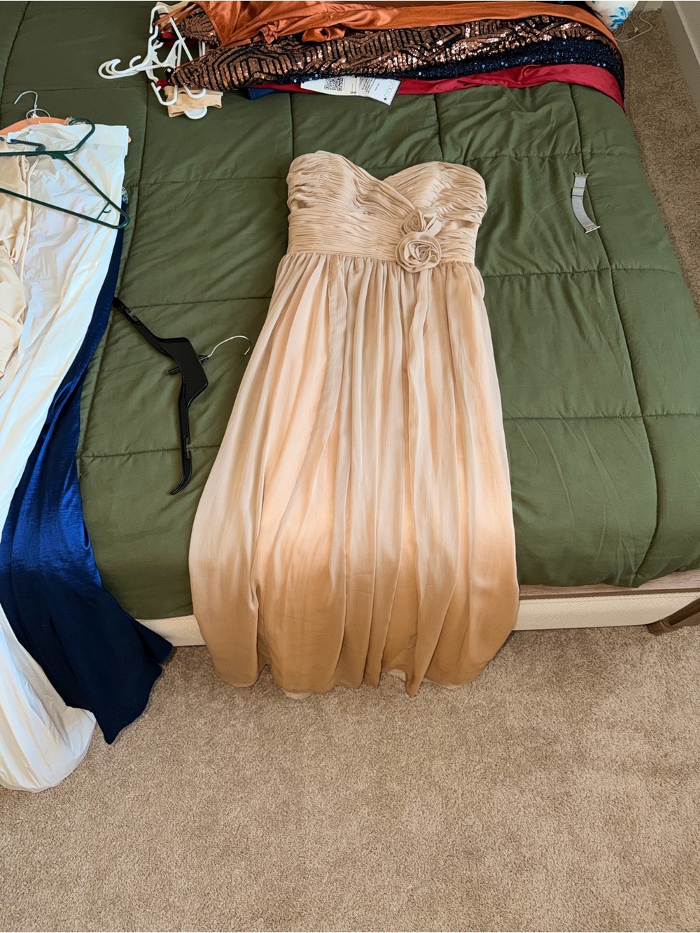 Strapless Beige Chiffon Bridesmaid Dress with Rosette